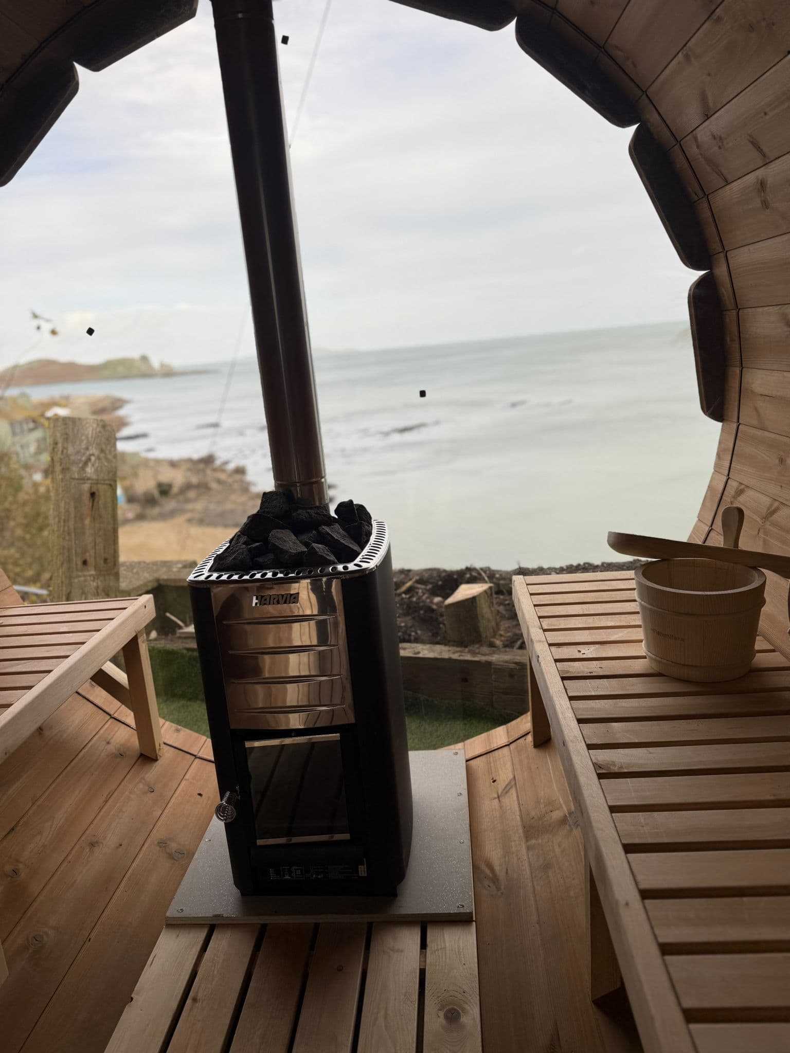 Traditional authentic barrel sauna exterior